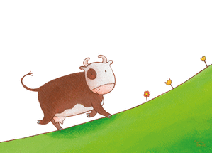 Carte nature, vacances, paysages et animaux La vache qui gambade